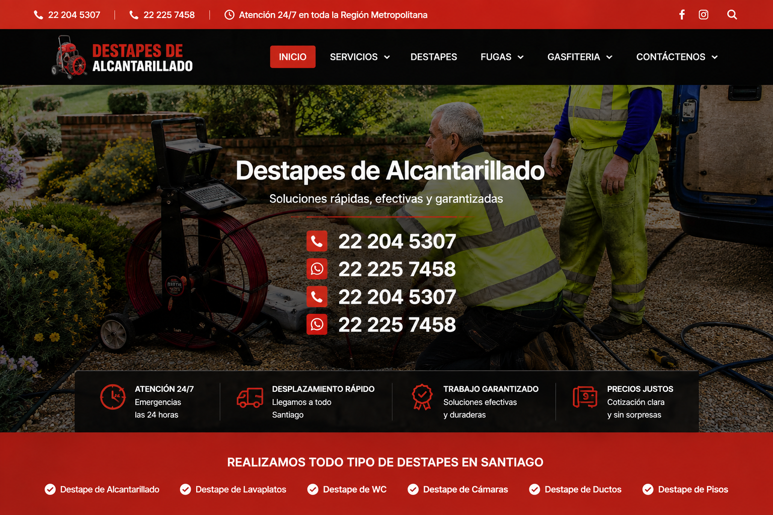 Diseño web Destapes de Alcantarillado